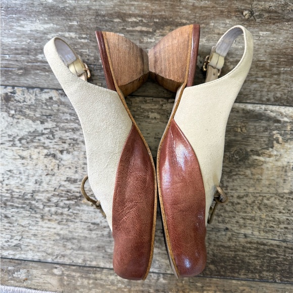 Vintage All black tan brown leather round toe sling back low heels (39.5) - Picture 7 of 8